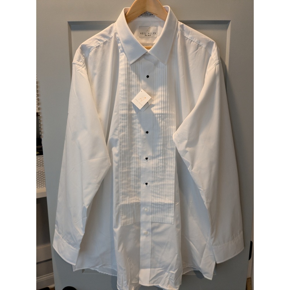 NWT Neil Allyn White Tuxedo‎ Shirt Pleated Front 2XL 36/37 Menswear Formal